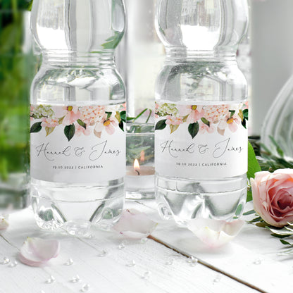Pink Hydrangea Wedding Water Bottle Labels