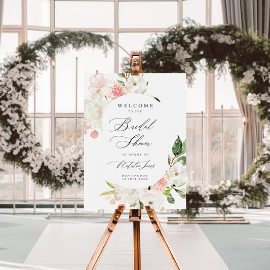 Blush Pink & White Floral Bridal Shower Welcome Sign