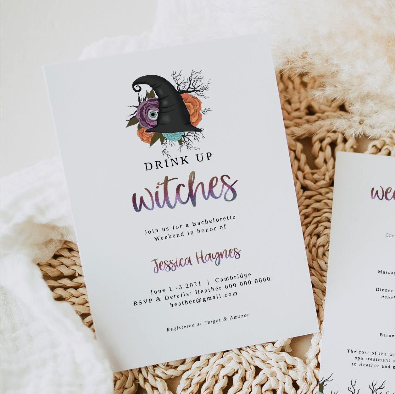 Halloween Drink Up Witches Bachelorette Weekend Invitation