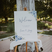 Dusky Blue Floral Wedding Welcome Sign
