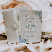Dusky Blue Floral Wedding Invitation Suite