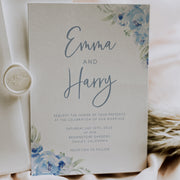 Dusky Blue Floral Wedding Invitation