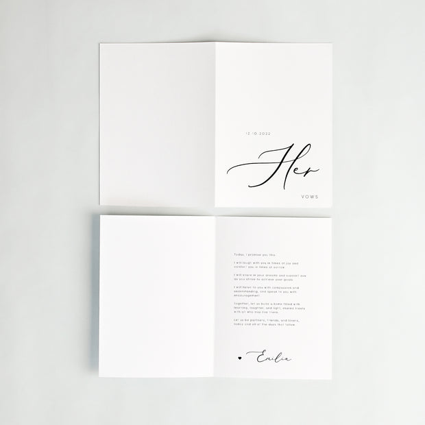 her vow booklet front and back
