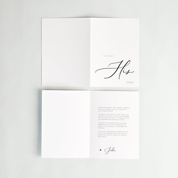 his vow booklet front and back