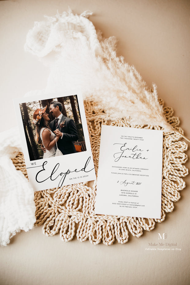 Elegant Calligraphy 'We Eloped' Elopement Wedding Invitation