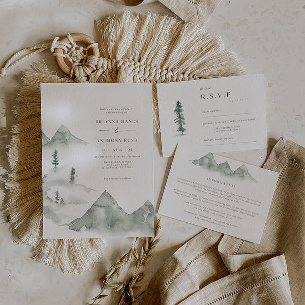 Elegant Mountain Wedding Invitation Set of 3