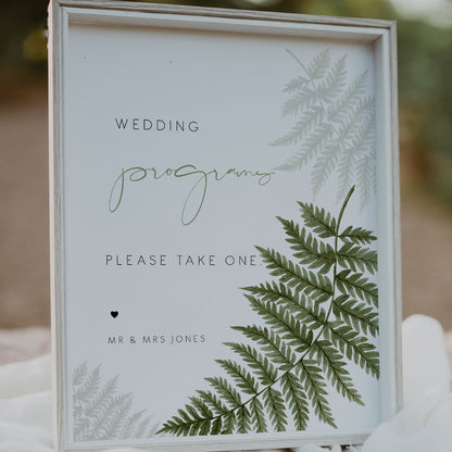 Watercolour Fern Wedding Program Sign