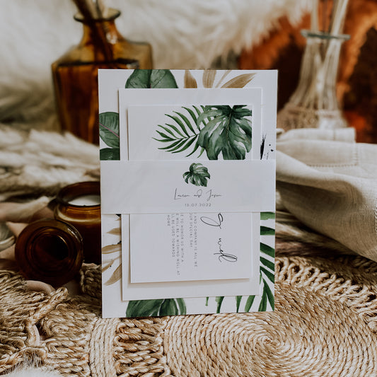 Tropical & Gold Wedding Invitation Belly Band