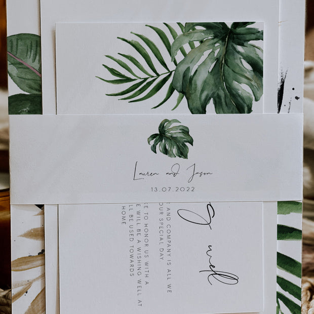 Tropical & Gold Wedding Invitation Belly Band