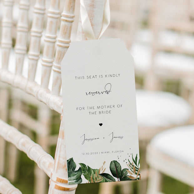 Tropical & Gold Reserved Wedding Chair Tag