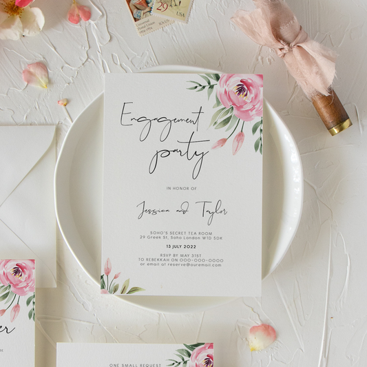 Serena Pink Peony Engagement Party Invite