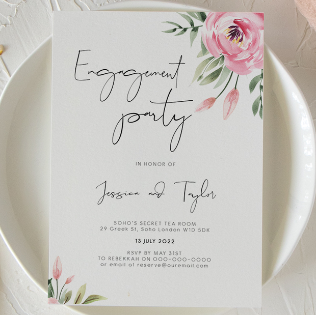 Serena Pink Peony Engagement Party Invite