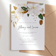 White Magnolia Wedding Invitation Set of 3