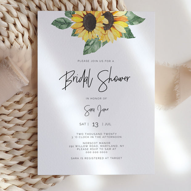 Sunflower Bridal Shower Invitation Single