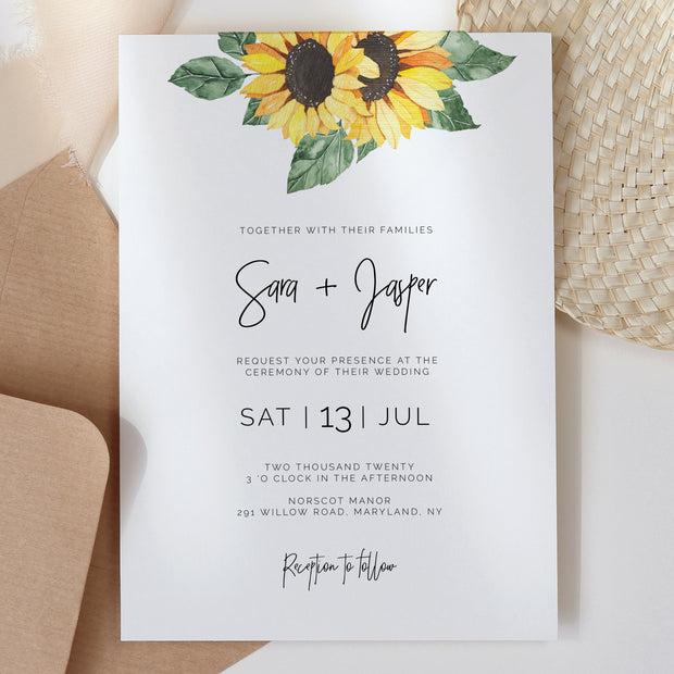 Sunflower Wedding Invitation Single