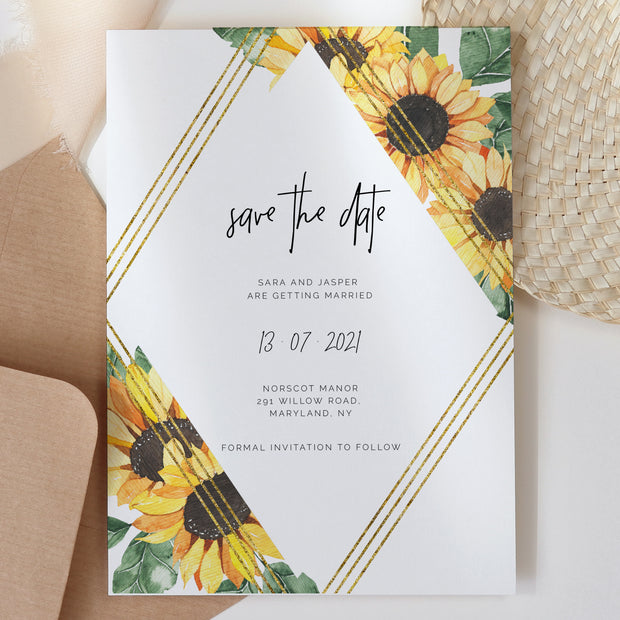 Sunflower Geometric Wedding Save the Date