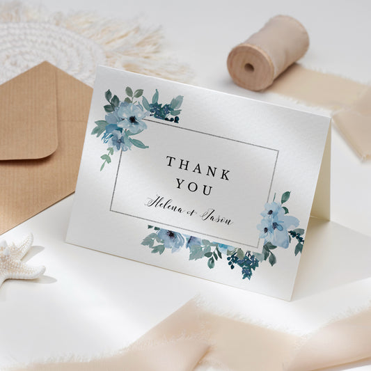 Blue Floral Thank you Cards