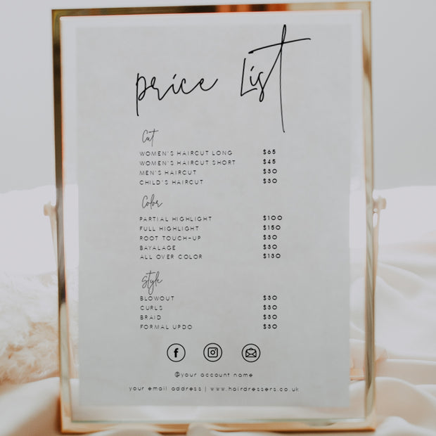 Modern Calligraphy Business Product Pricelist Sign