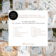 Porcelain Blue Floral Wedding Stationery Bundle (15 items)