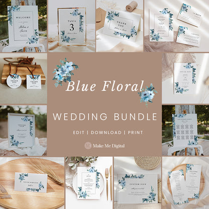 Porcelain Blue Floral Wedding Stationery Bundle (15 items)