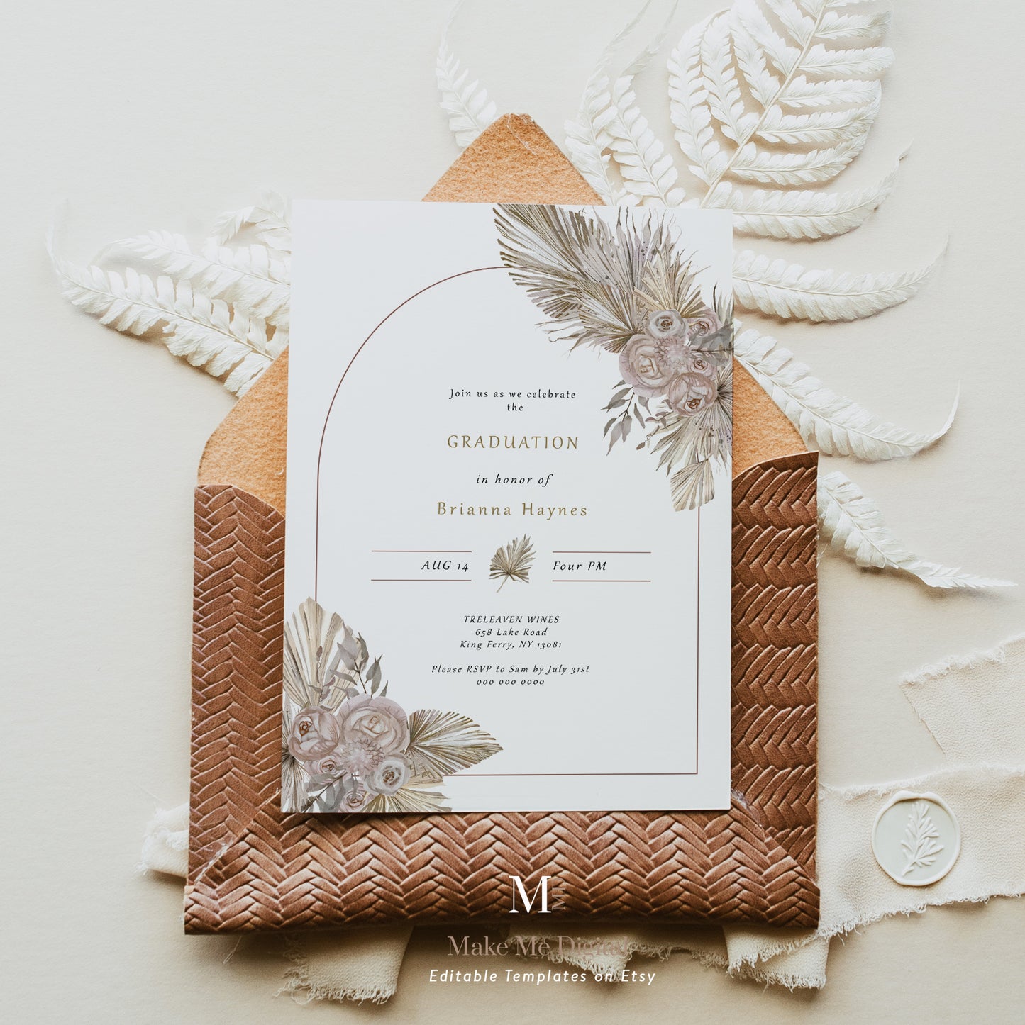 Dried Floral Desert Graduation Party Invitation - Make Me Digital: printable event invitations, party games & decor