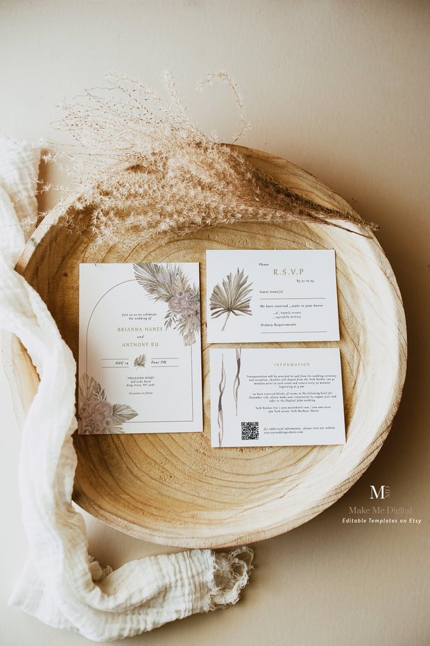 Dried Floral Desert Wedding Invitation Suite
