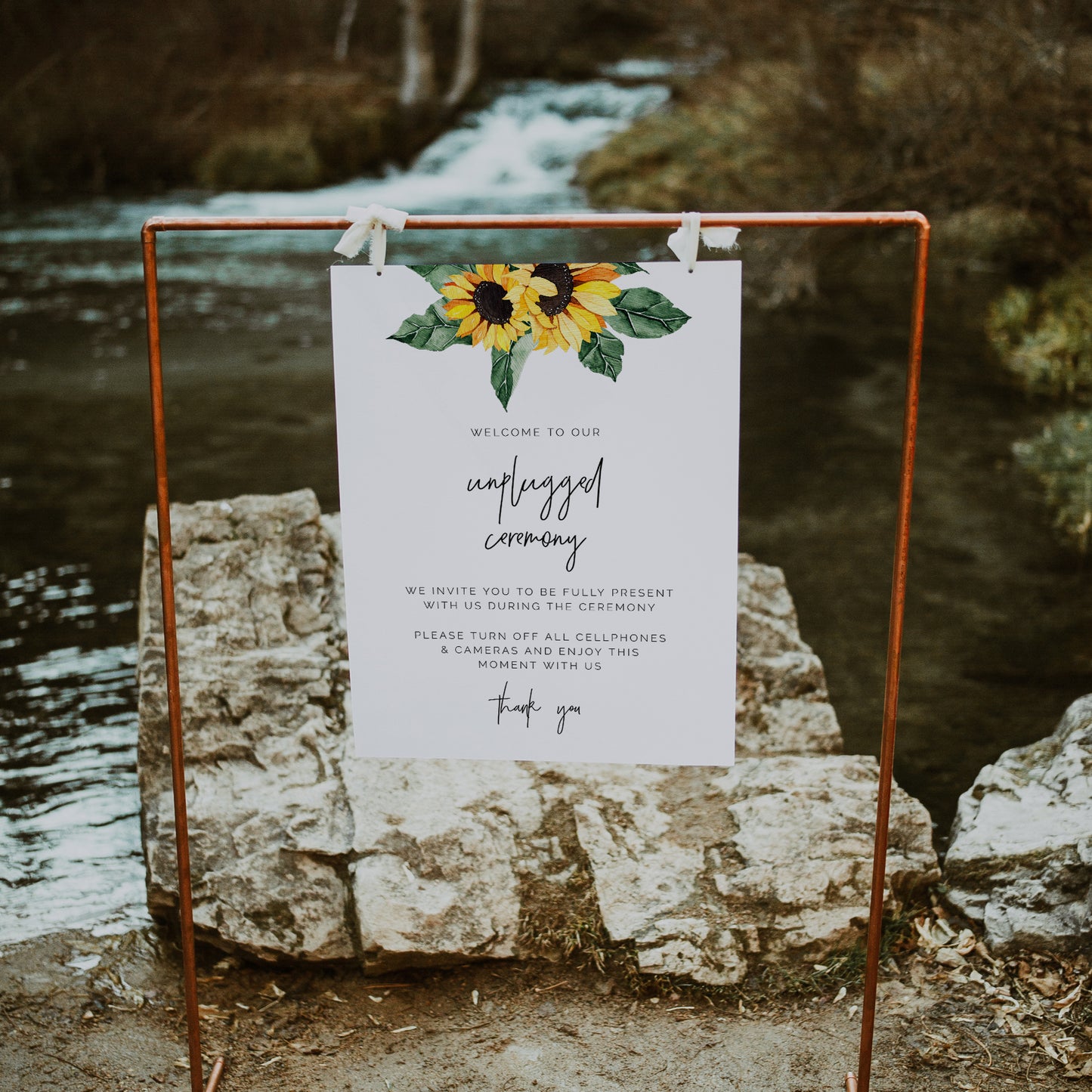 Sunflower Unplugged Wedding Ceremony Sign