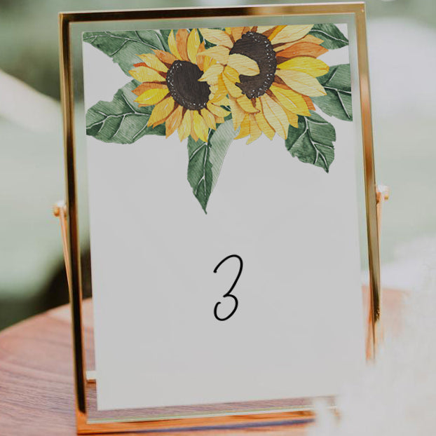Sunflower Wedding Table Number