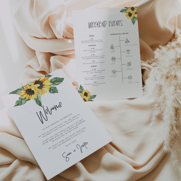 Sunflower Welcome Timeline for Wedding Weekend
