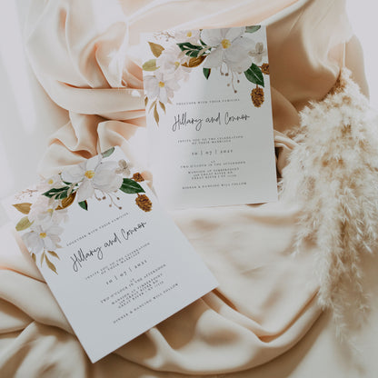 White Magnolia Wedding Invitation