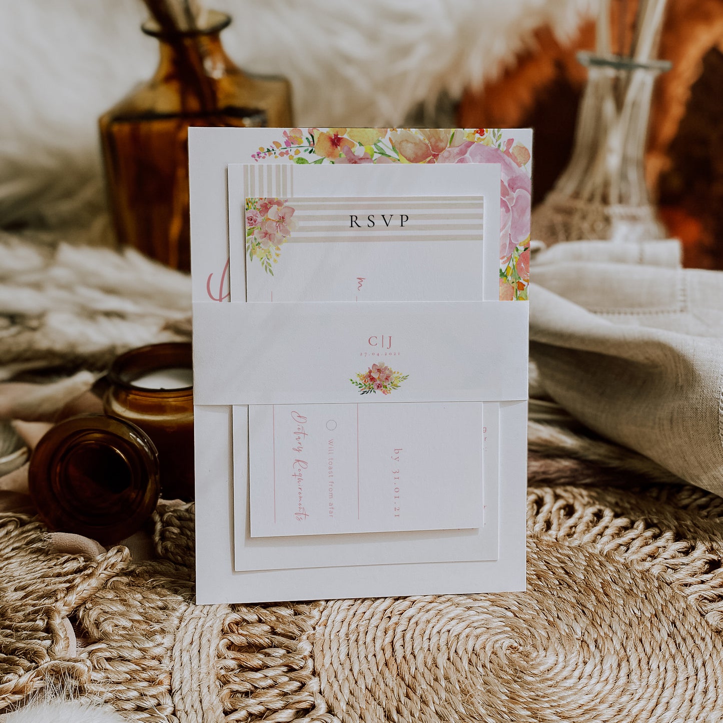 Spring Floral Wedding Invitation Belly Band