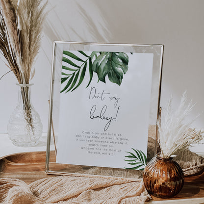 Tropical & Gold Baby Shower Don't Say Baby Game Sign
