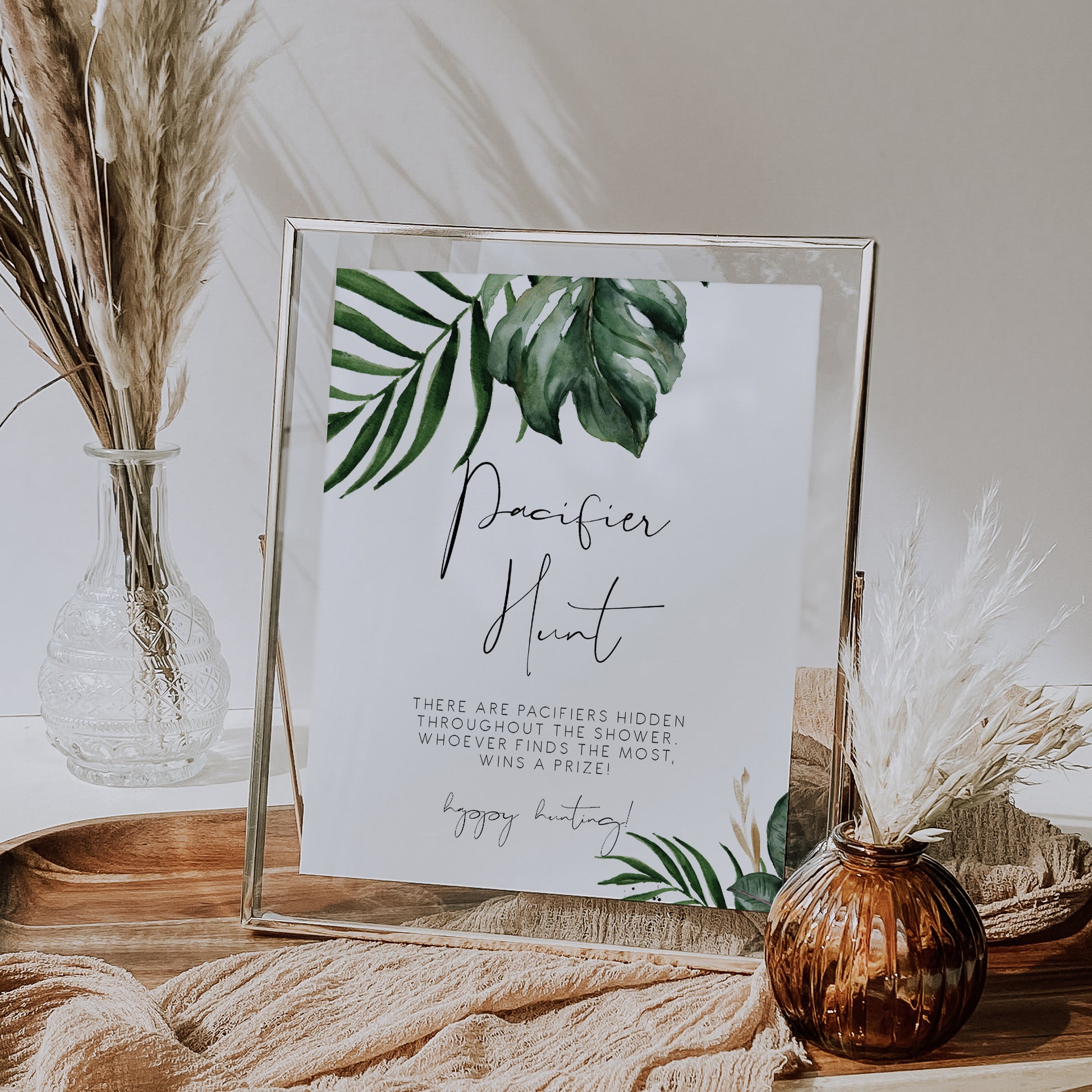 Tropical & Gold Baby Shower Pacifier Hunt Game Sign – Make Me Digital: printable event invitations, party games & decor tropical-gold-baby-shower-pacifier-hunt-game-sign-make-me-digital-printable-event-invitations-party-games-decor