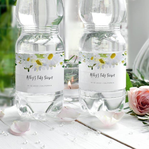 Delicate Daisy Baby Shower Water Bottle Labels