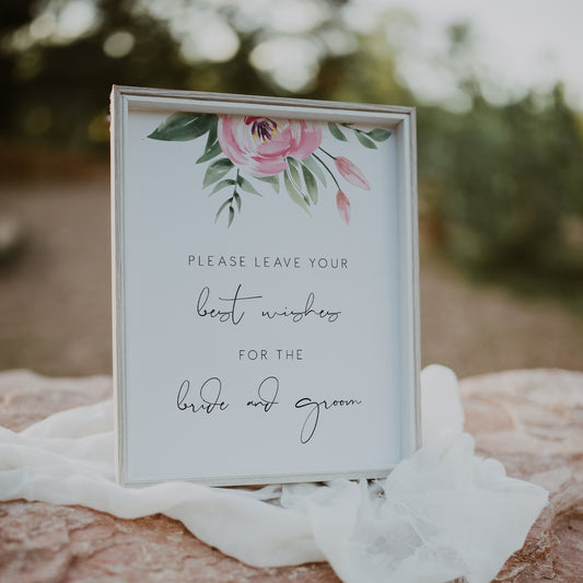 Serena Pink Peony Best Wishes for the Bride and Groom Sign