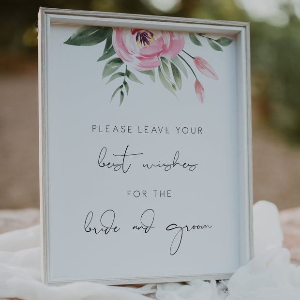 Serena Pink Peony Best Wishes for the Bride and Groom Sign