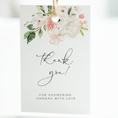Blush Pink & White Floral Bridal Shower Thank You Tag