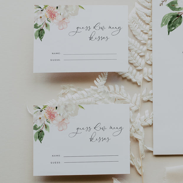 Blush Pink & White Floral Guess How Many Kisses Sign & Cards
