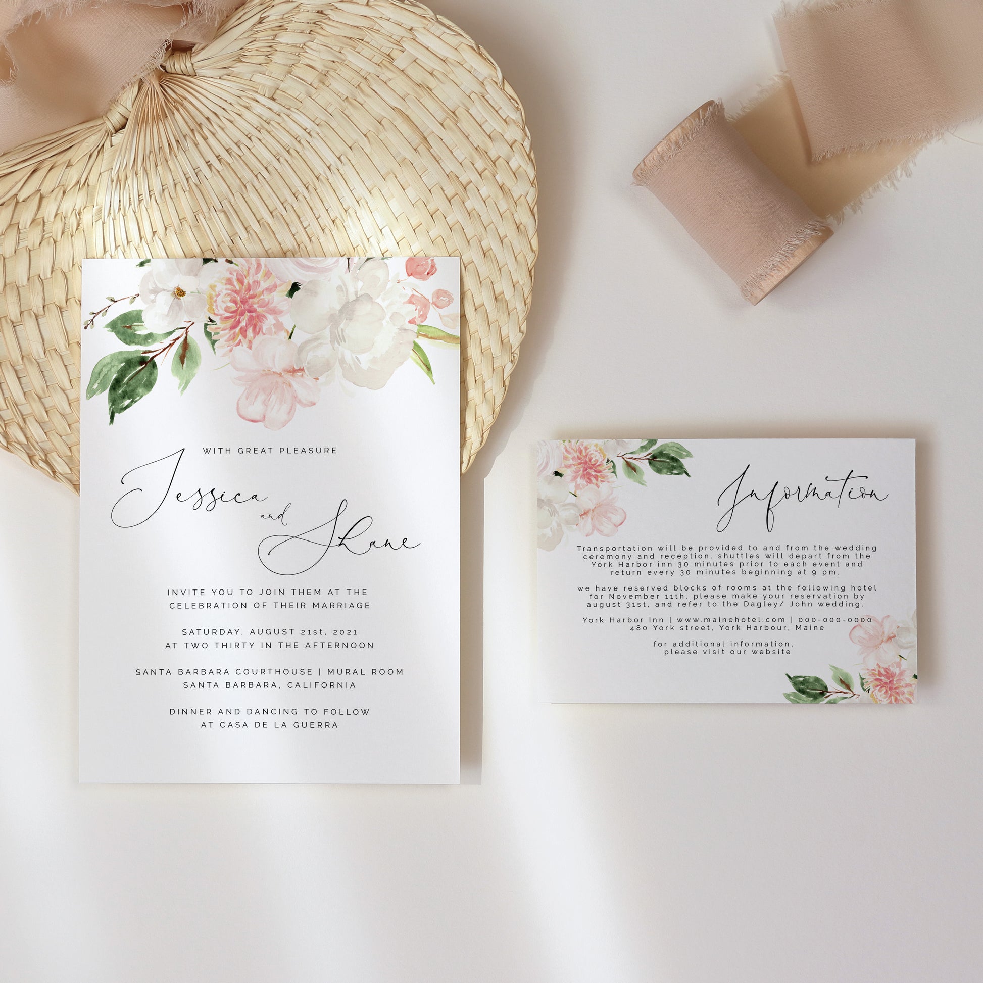 Blush Pink White Floral Wedding Invitation Details Card – Make
