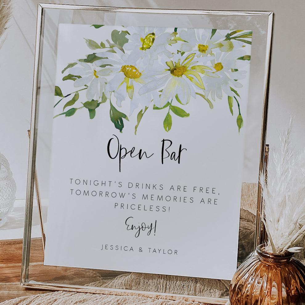 Delicate Daisy Open Bar Sign – Make Me Digital: printable event ...