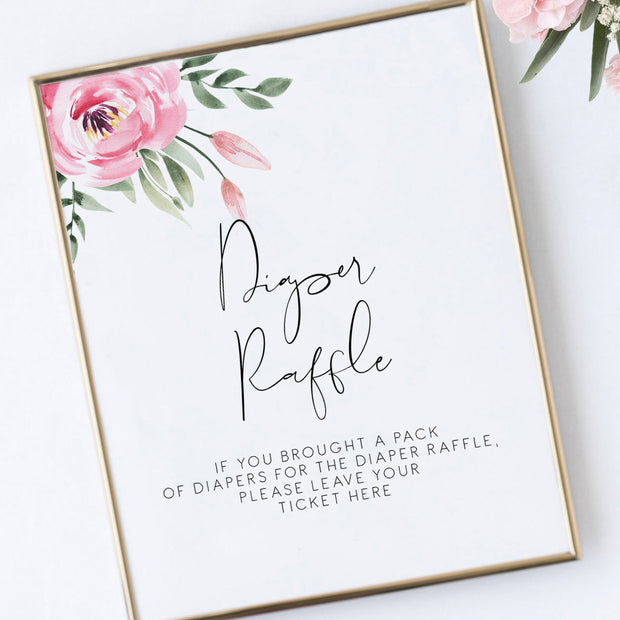 Serena Pink Peony Diaper Raffle and Cards