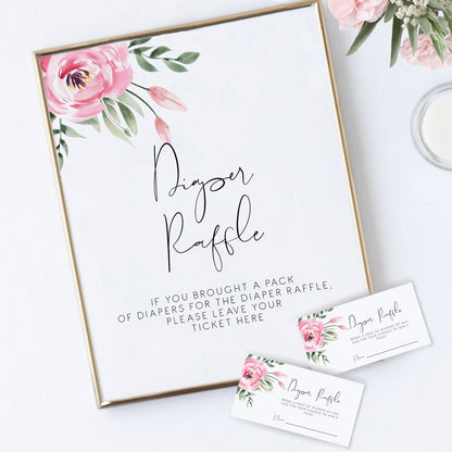 Serena Pink Peony Diaper Raffle and Cards