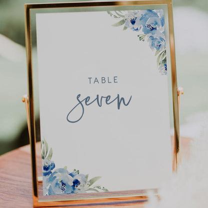 Dusky Blue Floral Table Numbers