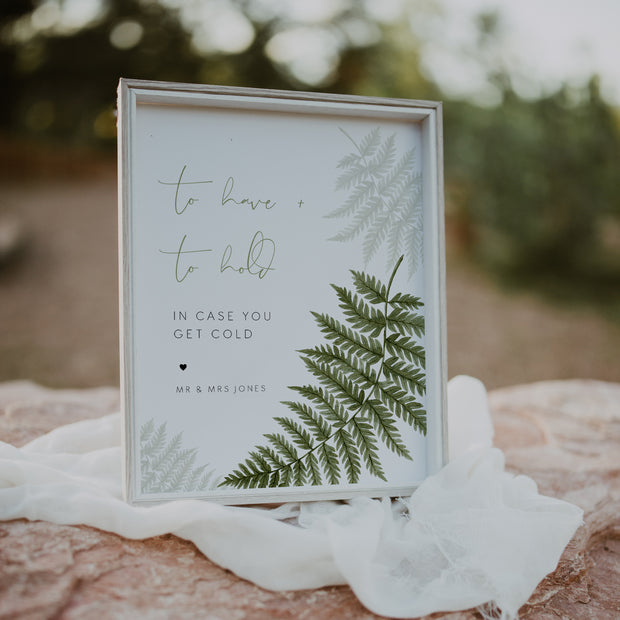Watercolour Fern Wedding To Have & To Hold Sign