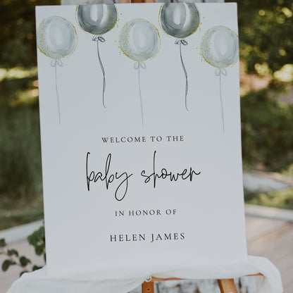 Blue Balloon Boy Baby Shower Welcome Sign