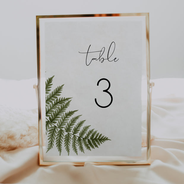 Watercolour Fern Table Number