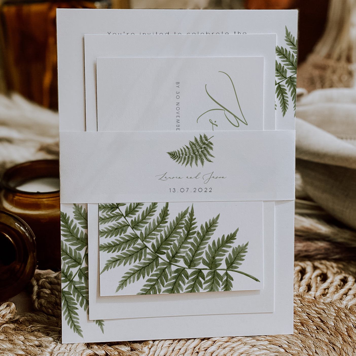 Watercolour Fern Belly Band for Invitations