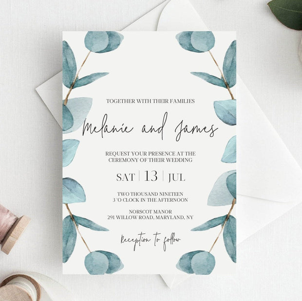 Nala Blue Eucalyptus Wedding Invitation
