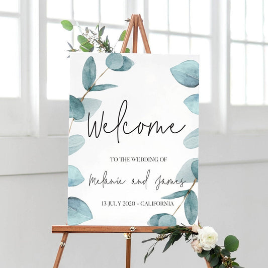 Nala Blue Eucalyptus Wedding Welcome Sign