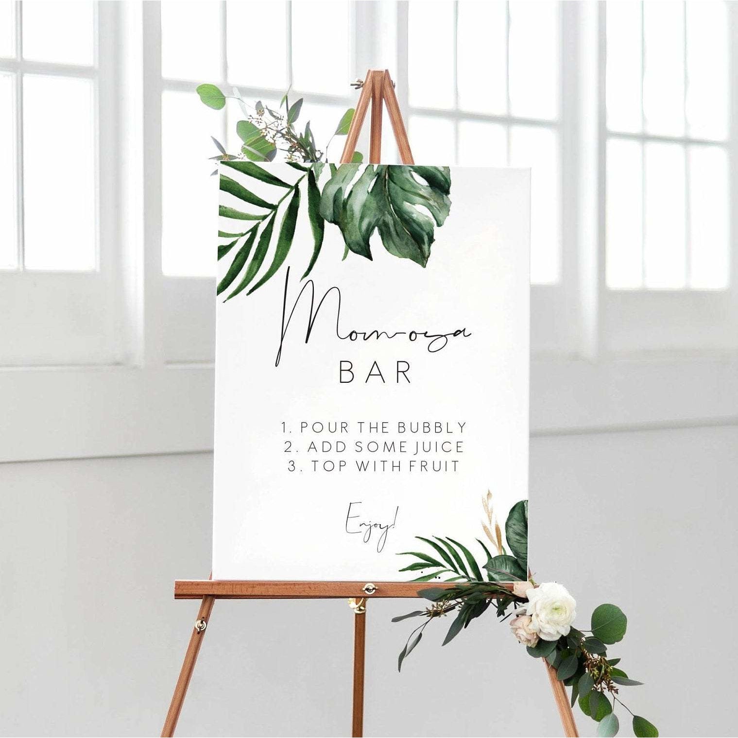 Tropical & Gold baby shower Mom-osa bar sign